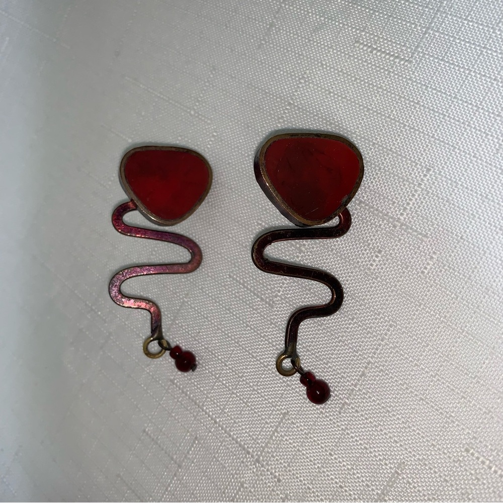 Handmade Artisan Jewelry Set Earrings Pendant Stone Metal Statement 80s 90s Y2K - Picture 3 of 12